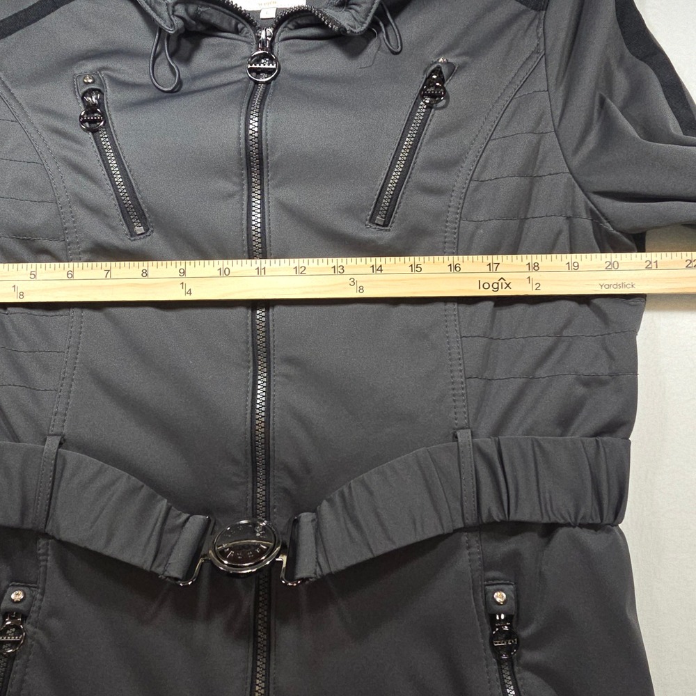Laundry by Shelli Segal Grey Softshell Hooded Belted Jacket Coat Large - Picture 4 of 9